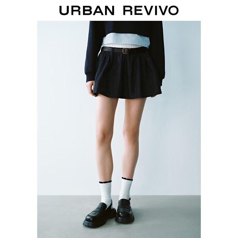 UR 2025 Women s Retro Color-block Belted Denim Skirt L