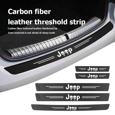 Carbon Fiber Car Door Sill Protector Stickers Auto Accessories For Grand Commander Trailhawk Rubicon JL JKU TJ YJ
