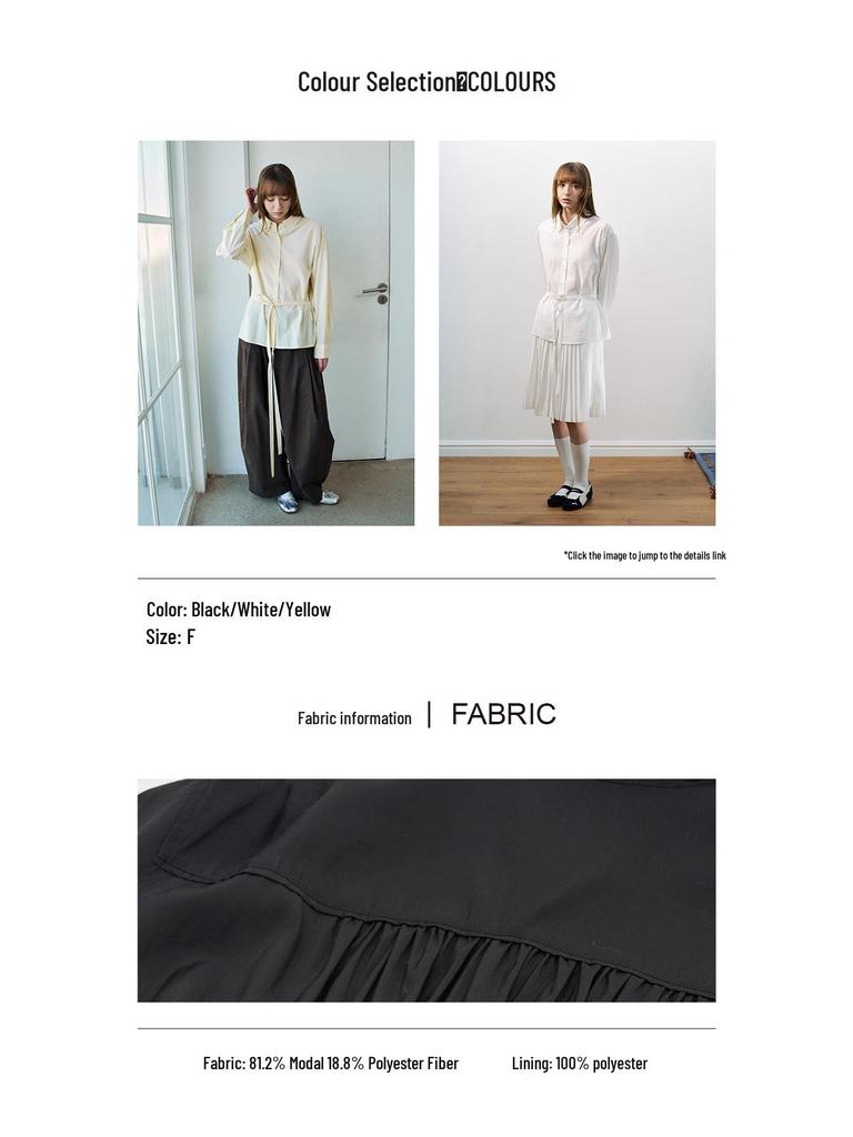 Spring Casual Lapel Modal Shirt with Lace-up for Women - Cloud-like, Solid Color