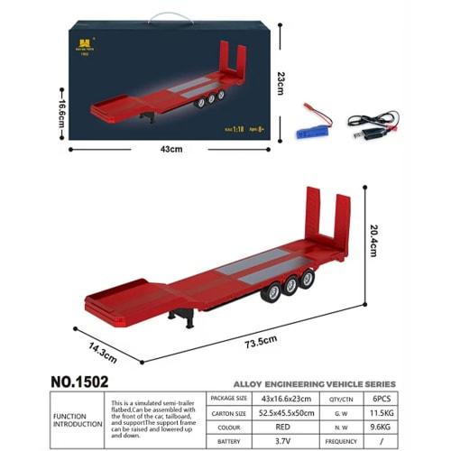 Wheelfun 3-Axle Plastic Semi-Trailer Flatbed 1502 1/18 Remote Control Tractor Truck Upgrade Parts for Huina 1501 RC Lorry Car Model