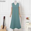 ZANZEA Women Summer Square Collar Casual Sleeveless Dress