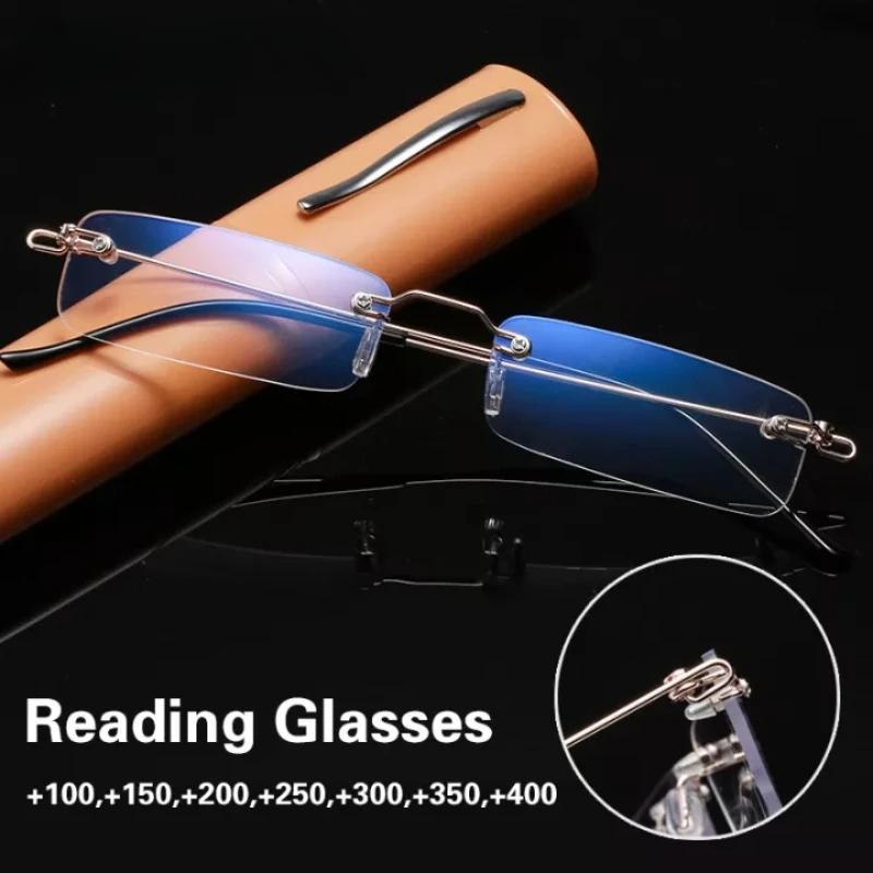 Blaulichtfilter Alterssichtigkeit Brille Randlos Stifthalter Tragbar Mit Anti-Fall Hochauflösend Anti-Ermüdung Lesebrille