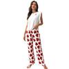 White T-Shirt Women's Pajama Set Sexy Fly Sleeve Vest Pants Sleepwear Heart Print Casual Pyjamas Loungewear Spring 2-piece