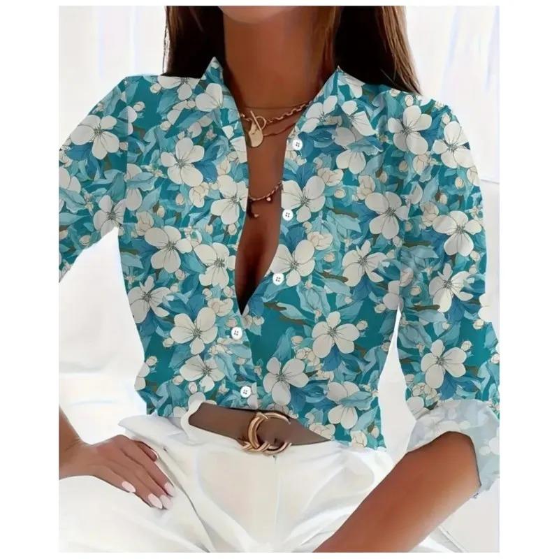 New Women s Lapel Button Long Sleeved Shirt Commuting Style Christmas Halloween Printed Comfortable Shirt For Women Tops Blouses S