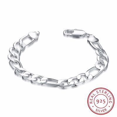 Neue Mode 925 Sterlingsilber Armband 12mm Breit Herren Figaro Ketten 21cm Für Herren Damen Feinschmuck