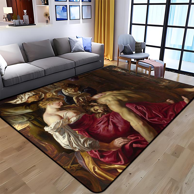Famous Art Printed Oil Painting Carpet for Living Room Rugs Camping Stranger Things Picnic Mats Anti-Slip E-sports Rug Yoga Mat