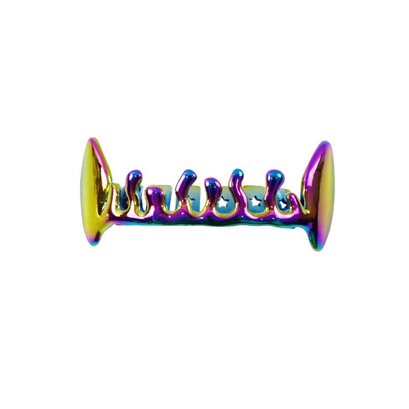 Colorful Gradient Metal Fangs Tooth Gems - Hip-Hop Rap Mouth Guard Decoration
