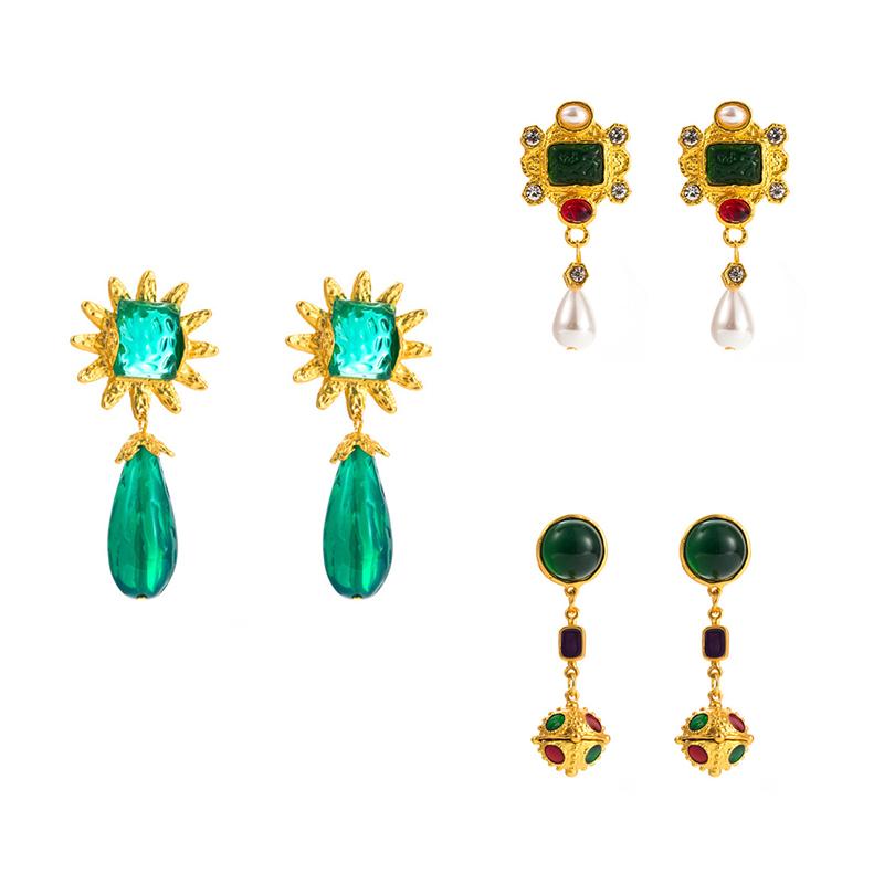 

Золотые серьги с бриллиантами Средневековые модные ретро-серьги из сплава с жемчугом