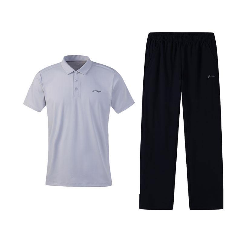 Li-Ning Fashion Polo Collar Short Sleeve T-Shirt Comfortable Breathable Straight Leg Pants Casual Sports Suit Men suit W517-5+W827-1 XL