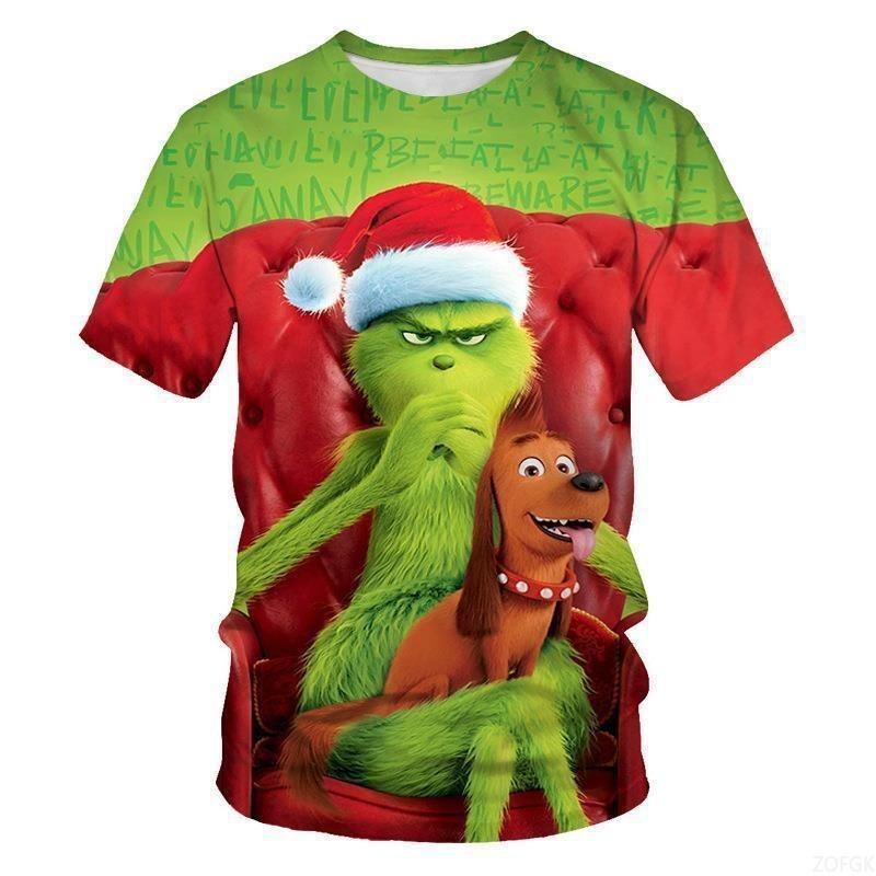 Sommer Neues Grünhaariges Monster Grinch 3D Digital Bedrucktes Lässiges Lockeres Atmungsaktives Kurzarm T-Shirt