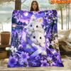 1pc 2D Flat Printing Spring & Summer New Arrival Two Cute White Rabbits Nestled In a Sea of Purple Flowers Digital Print Blanket, Suitable for All Sea