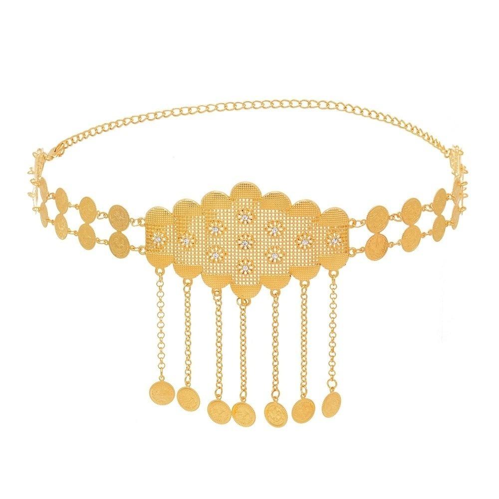 Fashion Hollow Tassel Middle Eastern Bridal Belt Gold Coin Adjustable Waist Chain Geometric Fringed Belt Middle Eastern Bridal золотой