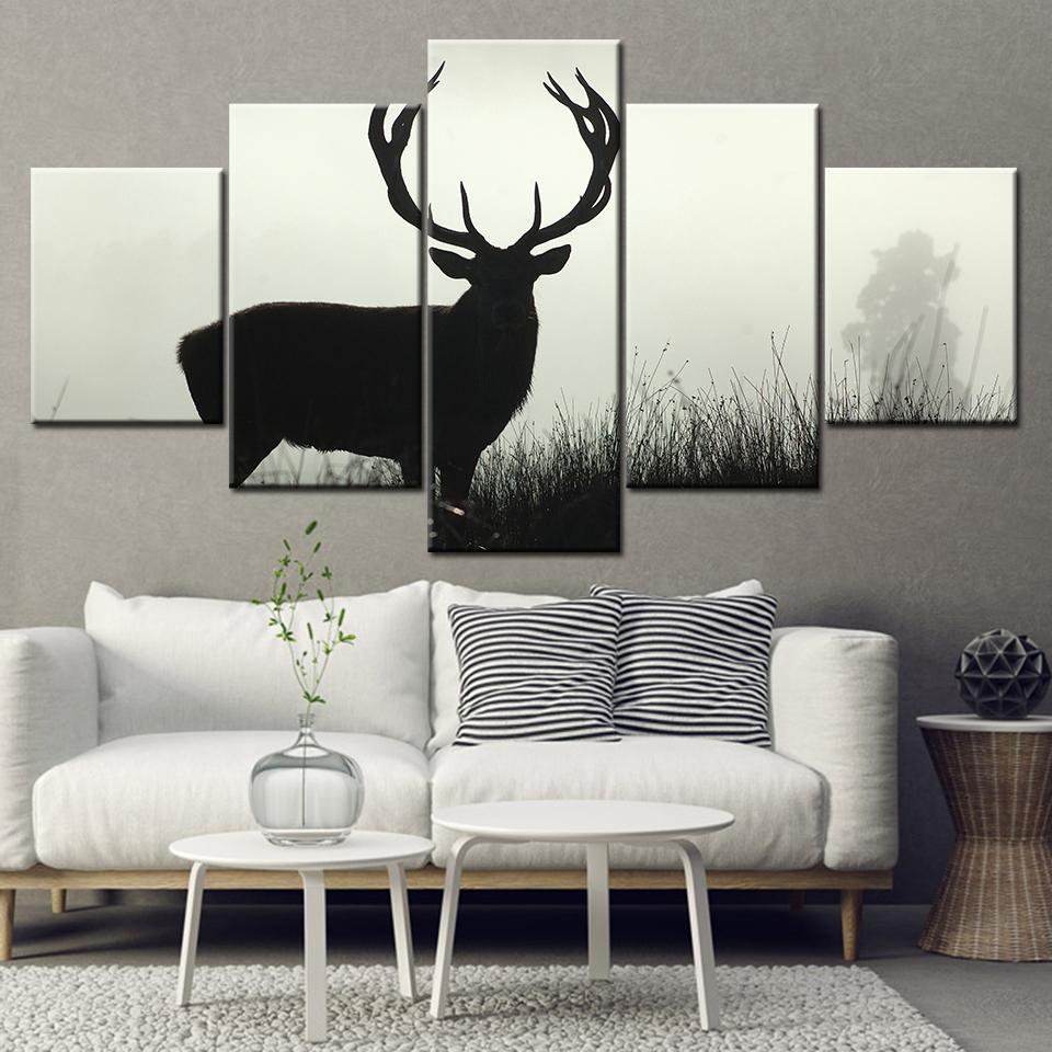 Canvas Painting A deer walking in dense fog 5 Piece Wallpapers Art Canvas Print modern Poster Modular art painting Home Decor