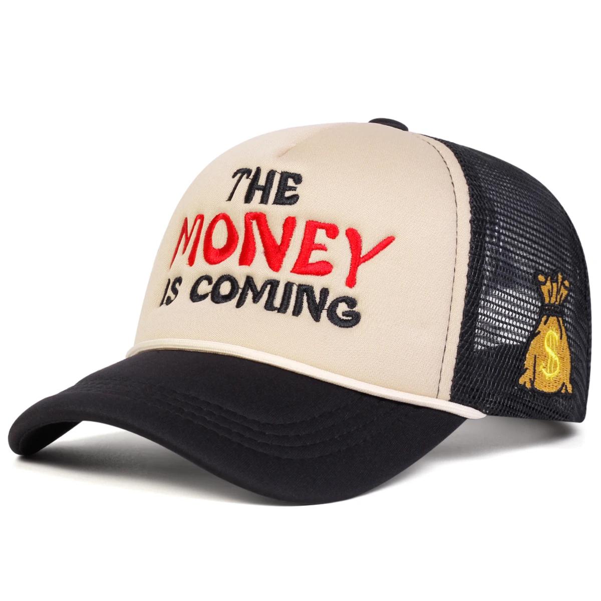 Unisex The Money Letter Stickerei Baseball Netzmützen Hip Hop Kappe Frühling Sommer Outdoor Verstellbare Freizeitkappen Sonnenschutzmütze beige