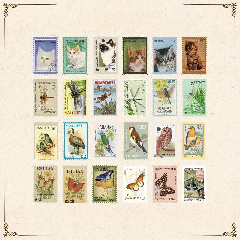 1pack/48pcs Stamps Stickers Retro Literary Decoration Material Diy Handbook Card Collage Landscaping Stickers Self-adhesive Sealing Stickers