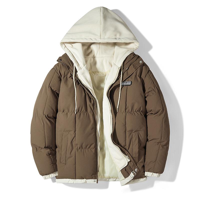 

Американская комбинированная хлопковая куртка-двойка, женская трендовая куртка для пары, новая утолщенная хлопковая куртка с капюшоном. XXXXL темно-коричневого