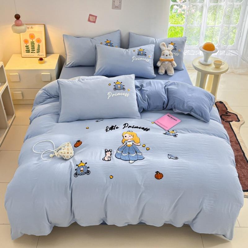 

Комплект из четырех предметов из стираного хлопка, простыня, пододеяльник, симпатичный комплект из трех предметов из чистого хлопка 1.2m bed