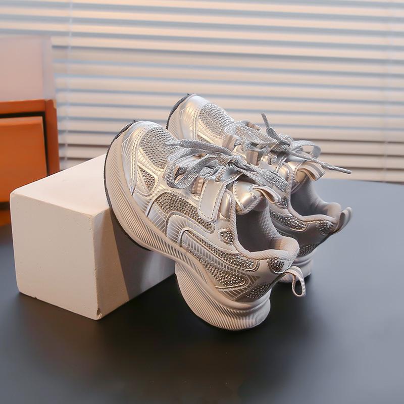 

Женские кроссовки-папы 2025 новинка цыганские стразы зарубежный стиль детские осенне-зимние спортивные дышащие женские туфли 30 серебряный
