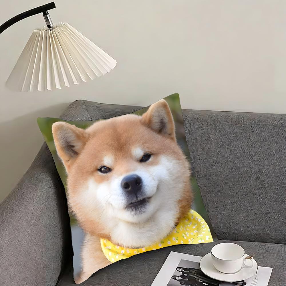 Cute Shiba Inu Cushion Cover Reversible Plush Pillow Cover – For car, sofa, bedroom, perfect as a gift.
