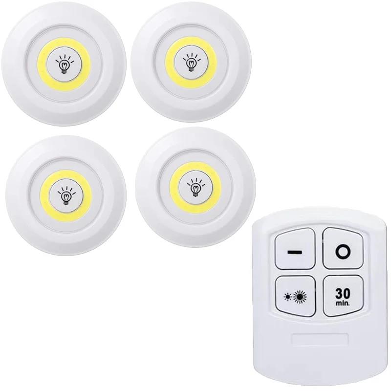 Smart Wireless LED Night Light Dimming Lights Touch Lamp Round with Remote Control for Indoor Kitchen Furniture Cabinet Wardrobe