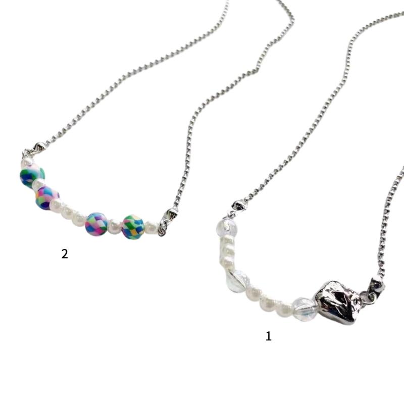 Bohemian Beaded Irregular Pendant Necklace Colored Round Bead High-Grade Crystal Necklace Summer Resin Necklace Jewelry