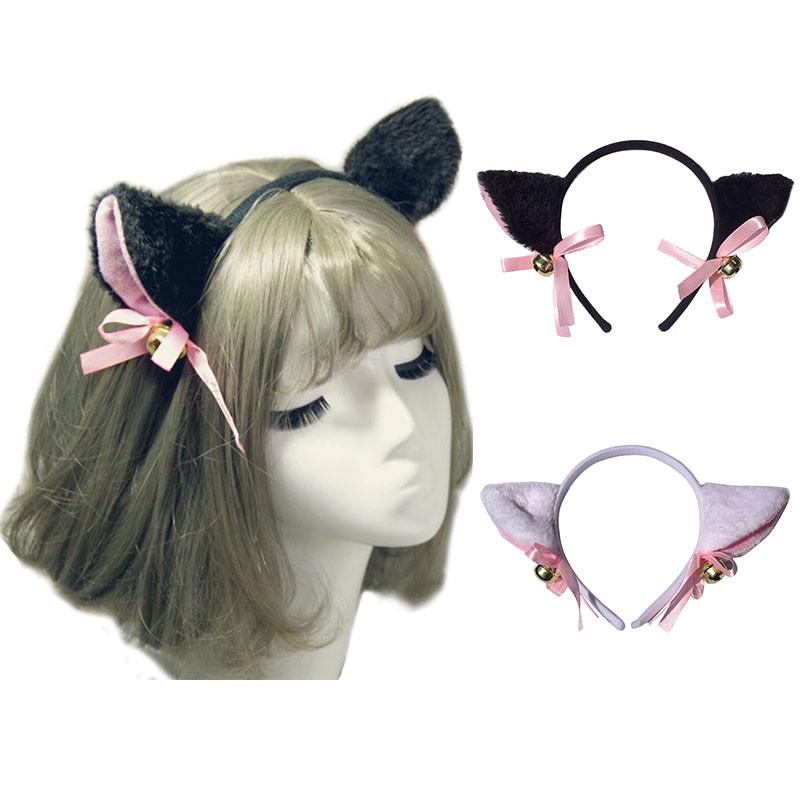 Cat Fox Ears Long Fur Hairhoop Bell Bow Costume Cosplay Party Halloween  Headband Hair Accessories