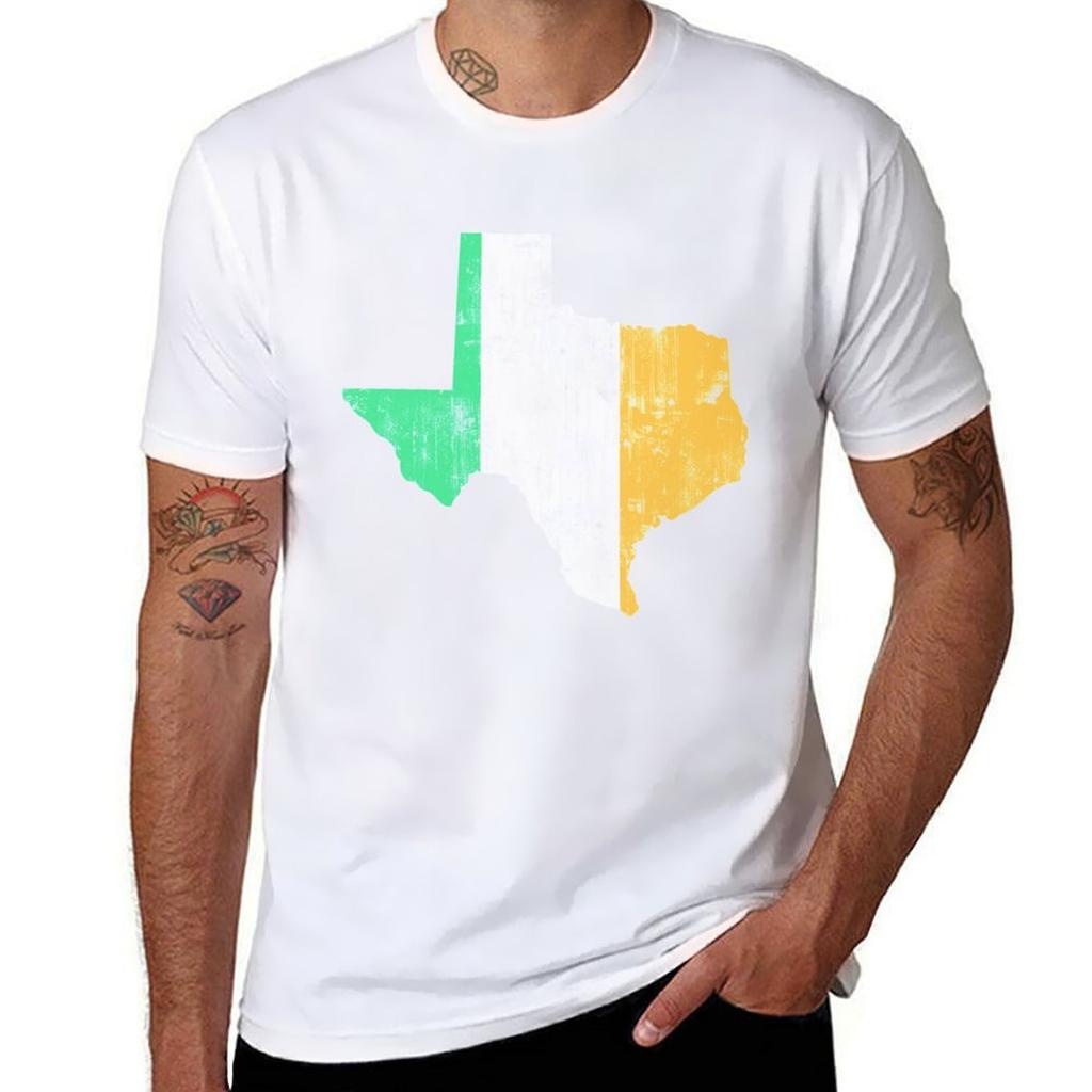 Irish Flag Texas Outline Map Tshirt No Iron Casual Short Sleeve Top