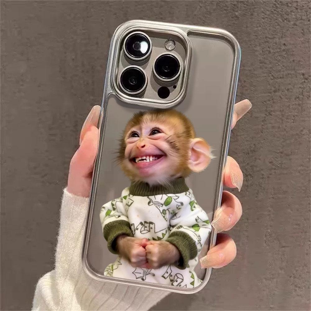 Full Screen Funny Monkey Electroplated Phone Case For iPhone 17 16 15 14 13 12 11 Pro Max Plus X XS 17Air Shockproof Clear Cover