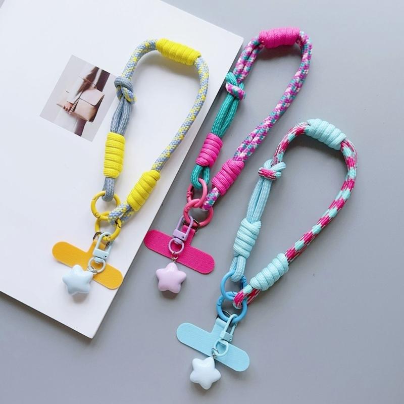 Multicolor Phone Strap Polyester Metal Charm Detachable Tethers Mobile Lanyard Adjustable Wristband for Key Accessories