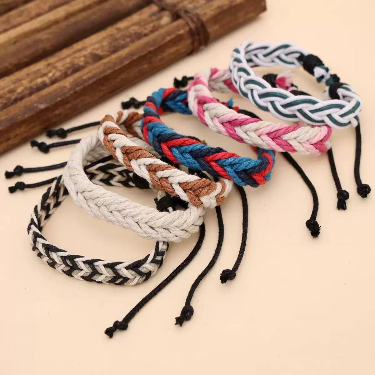 

Вязаный вручную европейский и американский красочный литературный браслет - Ретро хлопок лен этнический стиль