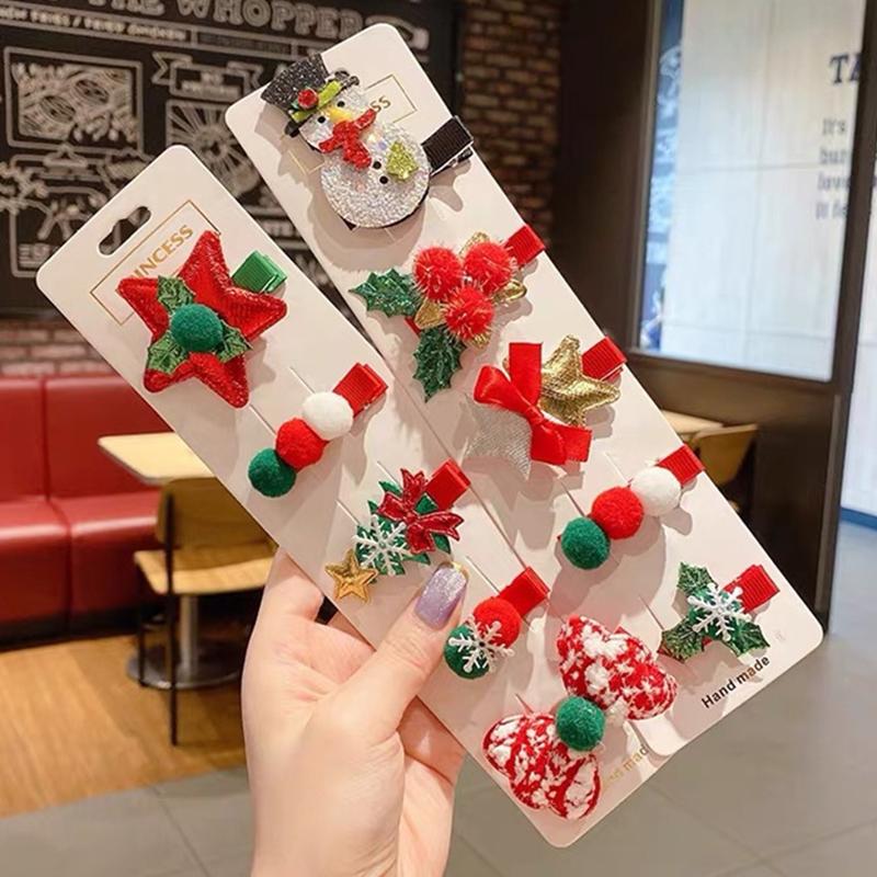 5 szt. Zestaw Klipsów do Włosów Świąteczne Dekoracje Świąteczne Prezenty dla Dziewczynek Dzieci Dekoracje na Imprezę Noworoczną Hurtowy Prezent Akcesoria do Włosów Dziecięcych