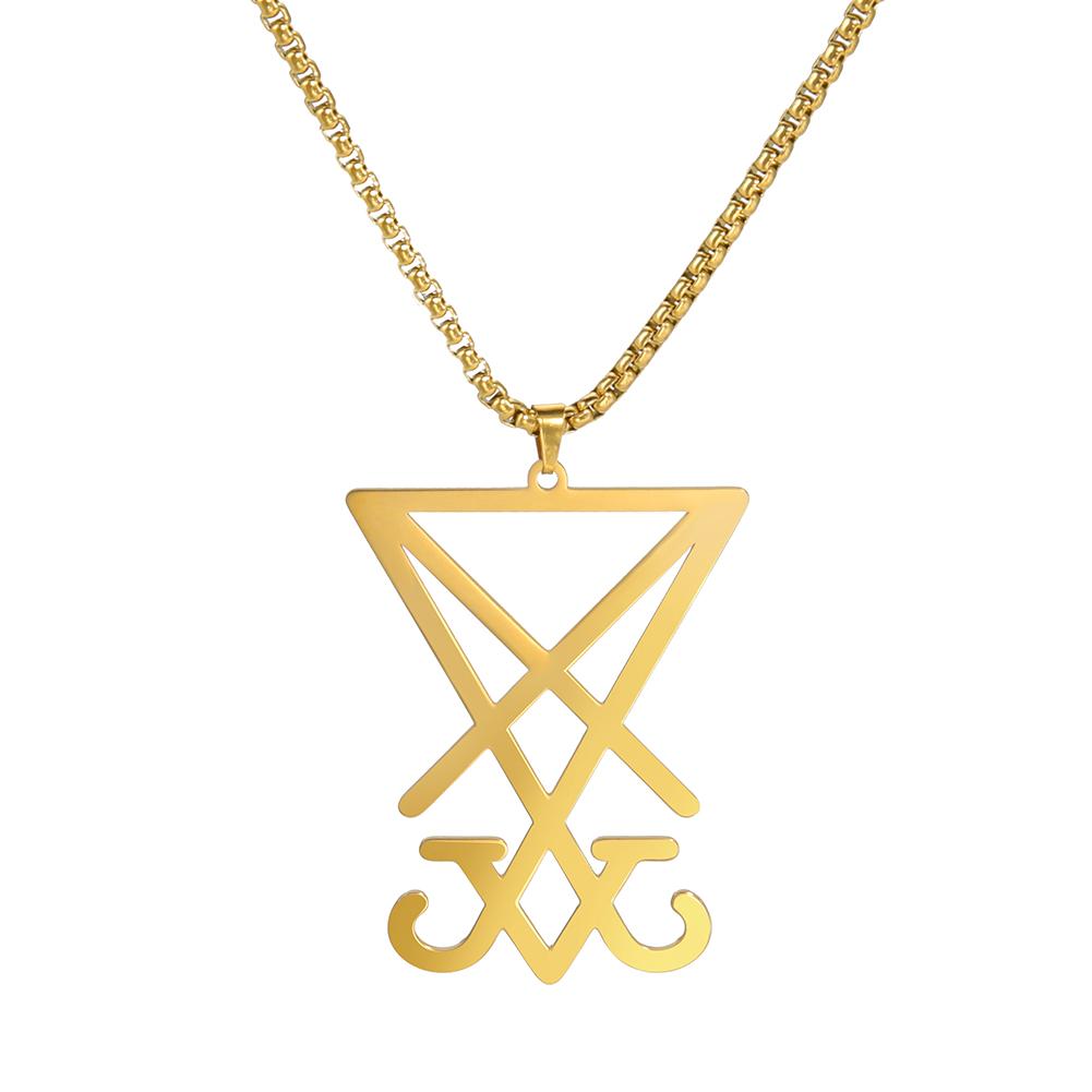 LIKGREAT Ail Of Lucifer Pendant Satanic Cross Symbol Stainless Steel Necklace for Women Men Seal Of Satan Amulet Jewelry Gift