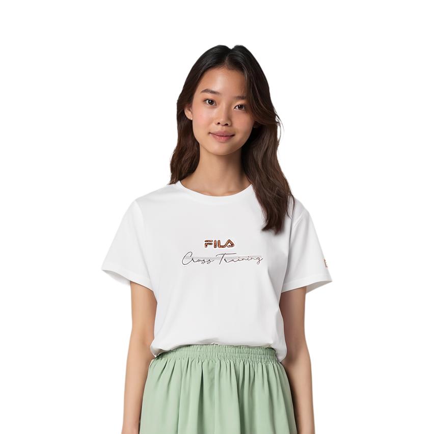 Fila Athletics Logo Print Training Sports Short Sleeve T-Shirt Women Tops Jade-White A11W121104F-WT