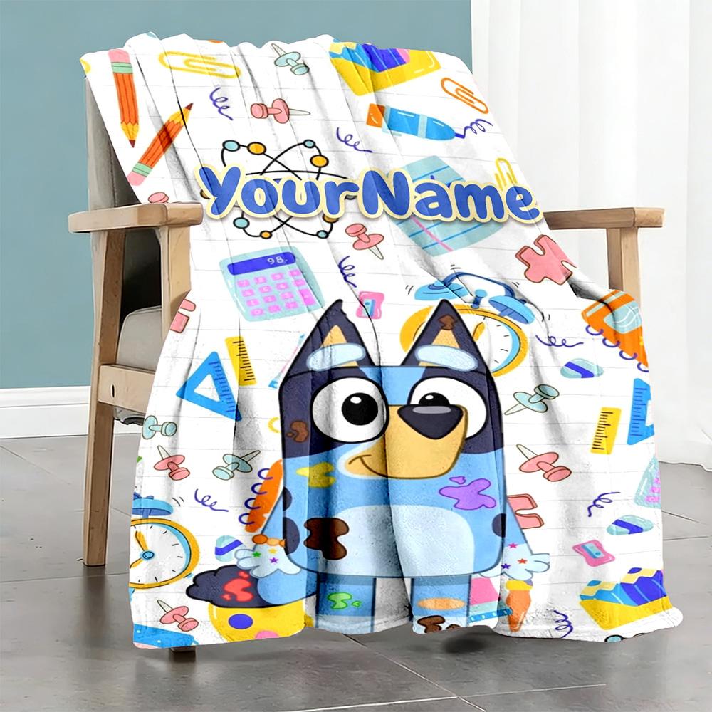 Bluey 149 Customize Text Blanket Cozy Personalized Blanket Comfortable Versatile for Bed Couch Bedding Sofa Ideal for All Seasons