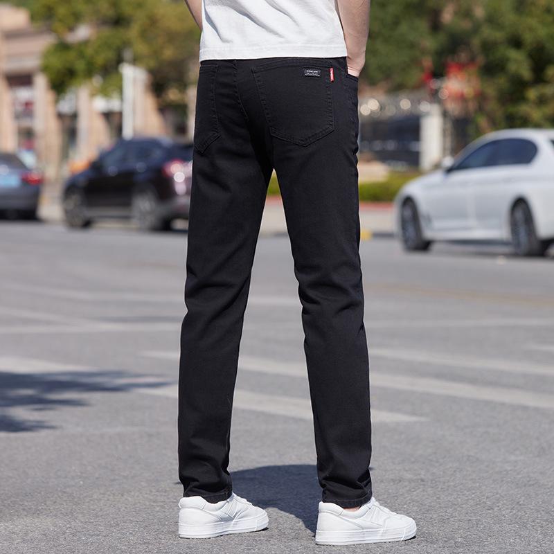 Men's High-End Black Elastic Straight-Leg Jeans for Autumn and Spring
