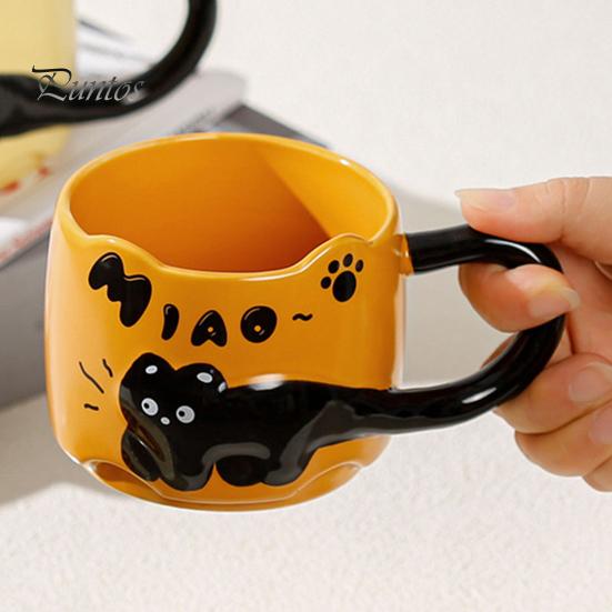 Cani de cafea stivuibile cu pisici, capacitate 380 ml, cu tematică drăguță de pisică, căni de ceai ceramice care economisesc spațiu, cadou pentru iubitorii de pisici și colecționari