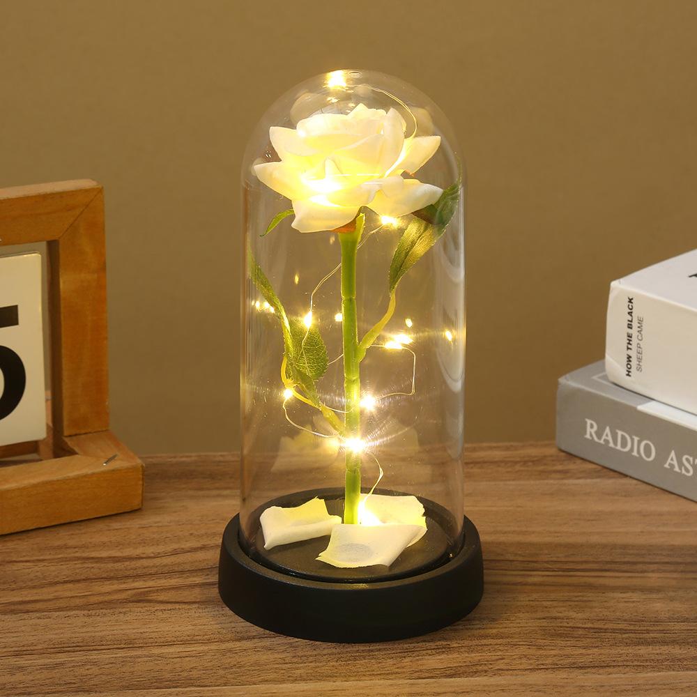 Artificial Flowers LED Red Rose Creative Valentine's Day Mother's Day Gift Rose Light Foil Flower In Cover with Stand Light