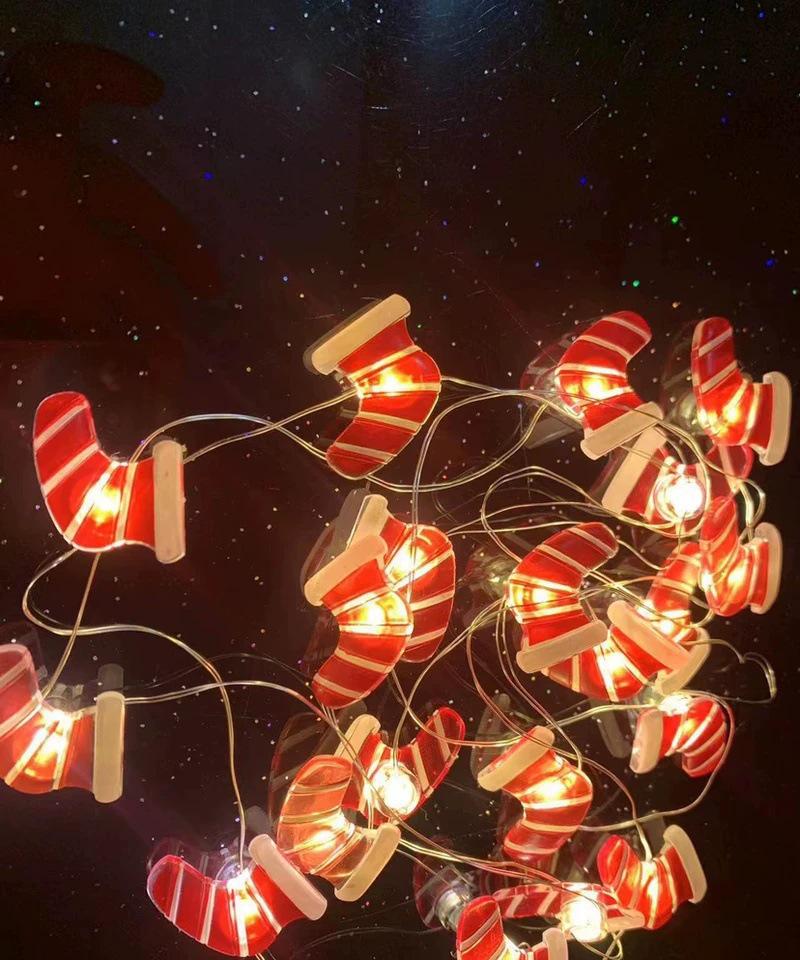 Christmas LED Lights: Santa, Snowman, Reindeer, Black Hat, Candy Cane, Gift Box, Bells with Copper Wire Fasteners
