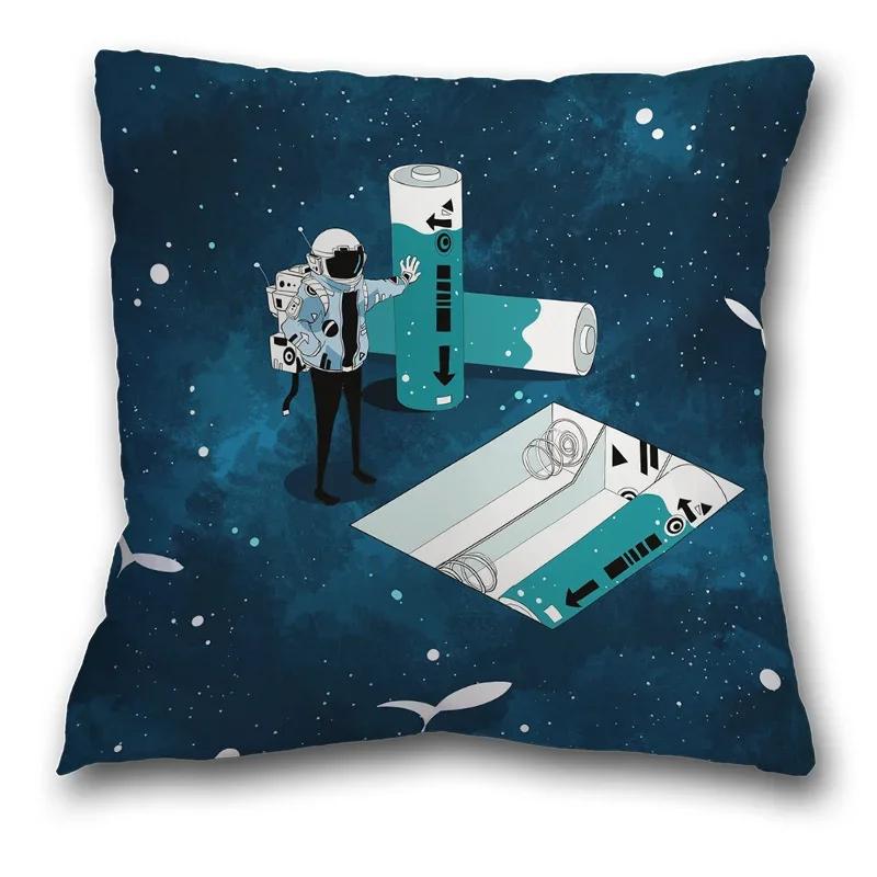 45x45cm Creative Spaceman Astronaut Ocean Blue Square Pillow Cover Living Room Sofa Office Seat Cushion  Home Decoration