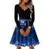 Women's Casual Fashion V-neck Long Sleeved Retro Christmas Print Retro Dress