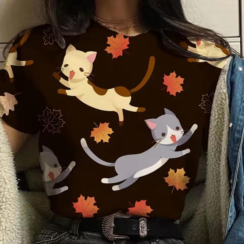 

Футболка с милым 3D-принтом в виде животного для женщин, забавные футболки с рисунком кота, летние модные футболки больших размеров с короткими рукавами и круглым вырезом 6XL