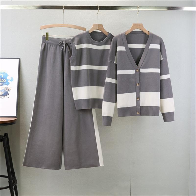 

Women s Autumn And Winter Wide Leg Pants Sports Striped Suit Fashionable And Loose Casual Three Piece Suit One Size
