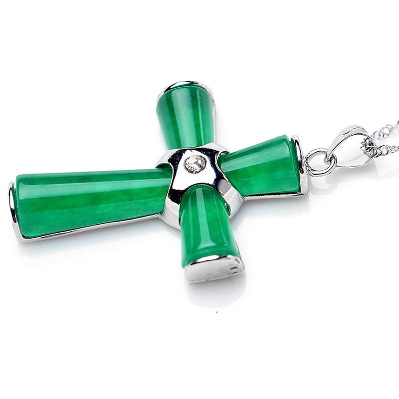 925 Sølv Halskjedesett med Chrysoprase Cross Pendant Women In Europe and The Wind Natural Green Pendant