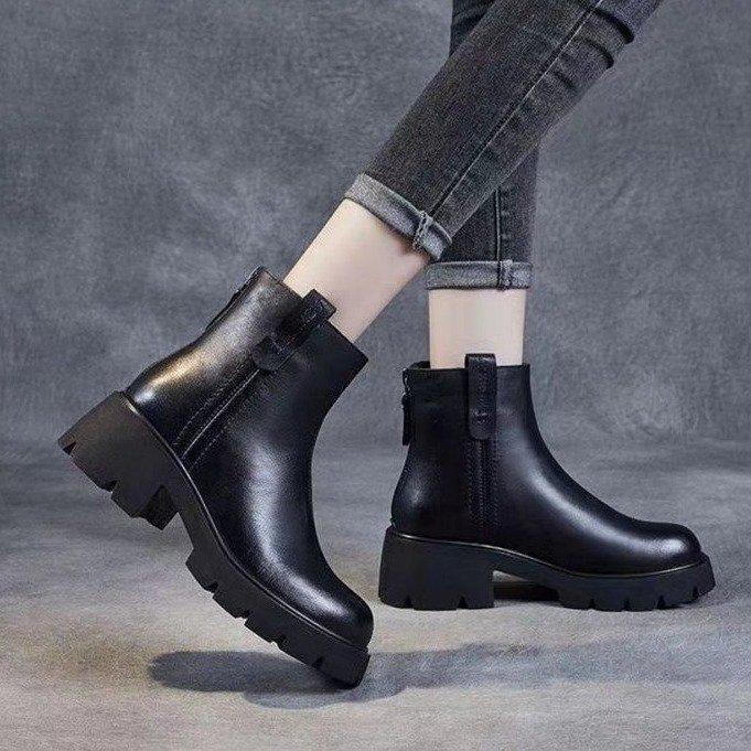 Platform Martin Boots Women's 2025 Autumn and Winter New Chelsea Soft Leather Short Boots Fashionable Retro Versatile British Small Leather Boots