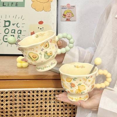 Windige Sommerfrucht Keramiktasse Hoch Aussehende Mädchen Tasse Paar Wasserbecher Zuhause Kinder Frühstückstasse