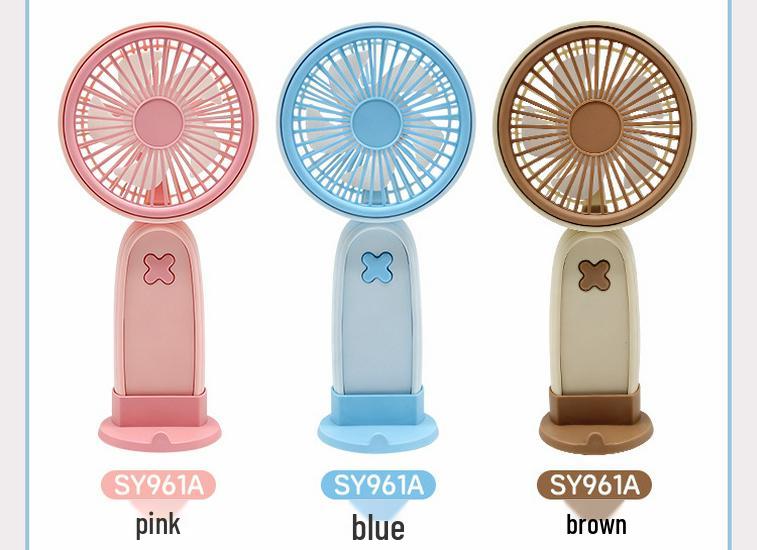 USB Rechargeable Cartoon Handheld Desktop Fan with Phone Holder & Silent High-Power Wind
