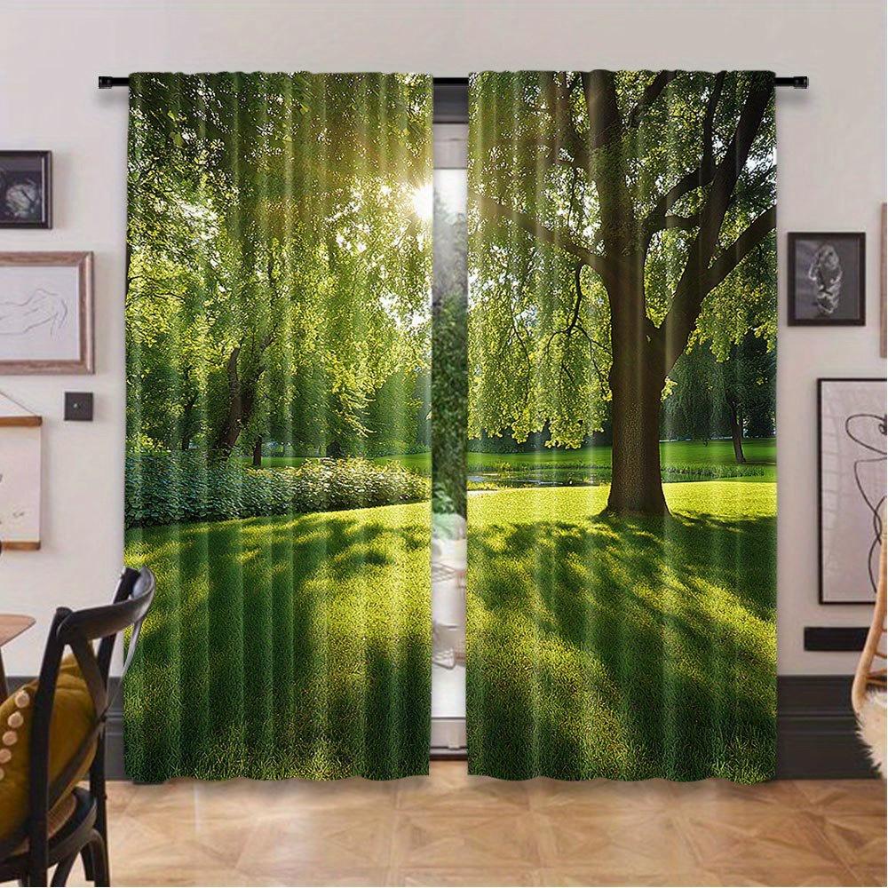 

[Blackout Curtains] 2pcs Blackout Curtains | Green Summer Forest Print 100% Polyester Rod Pocket Drapes for Bedroom Living Room 100*130 HOOK 1pcs