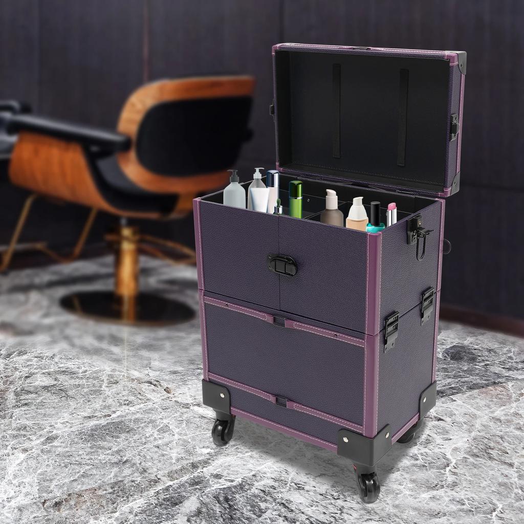 Purple Rolling Makeup Case – Stylish Professional Artist Trolley Organizer