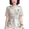 Tricou cu mânecă scurtă de vară 2025 pentru mamă: Bluză la modă în stil chinezesc pentru femei peste 50 de ani