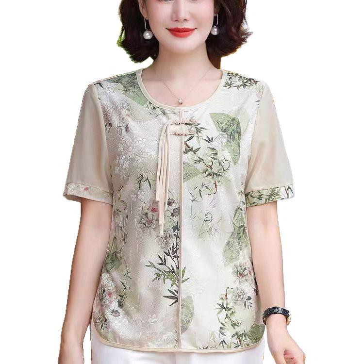 2025 Summer Short Sleeve T-Shirt for Mom: Fashionable Chinese Style Blouse for 50+ Women